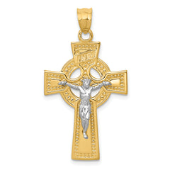 14k Two-tone INRI Celtic Crucifix Pendant