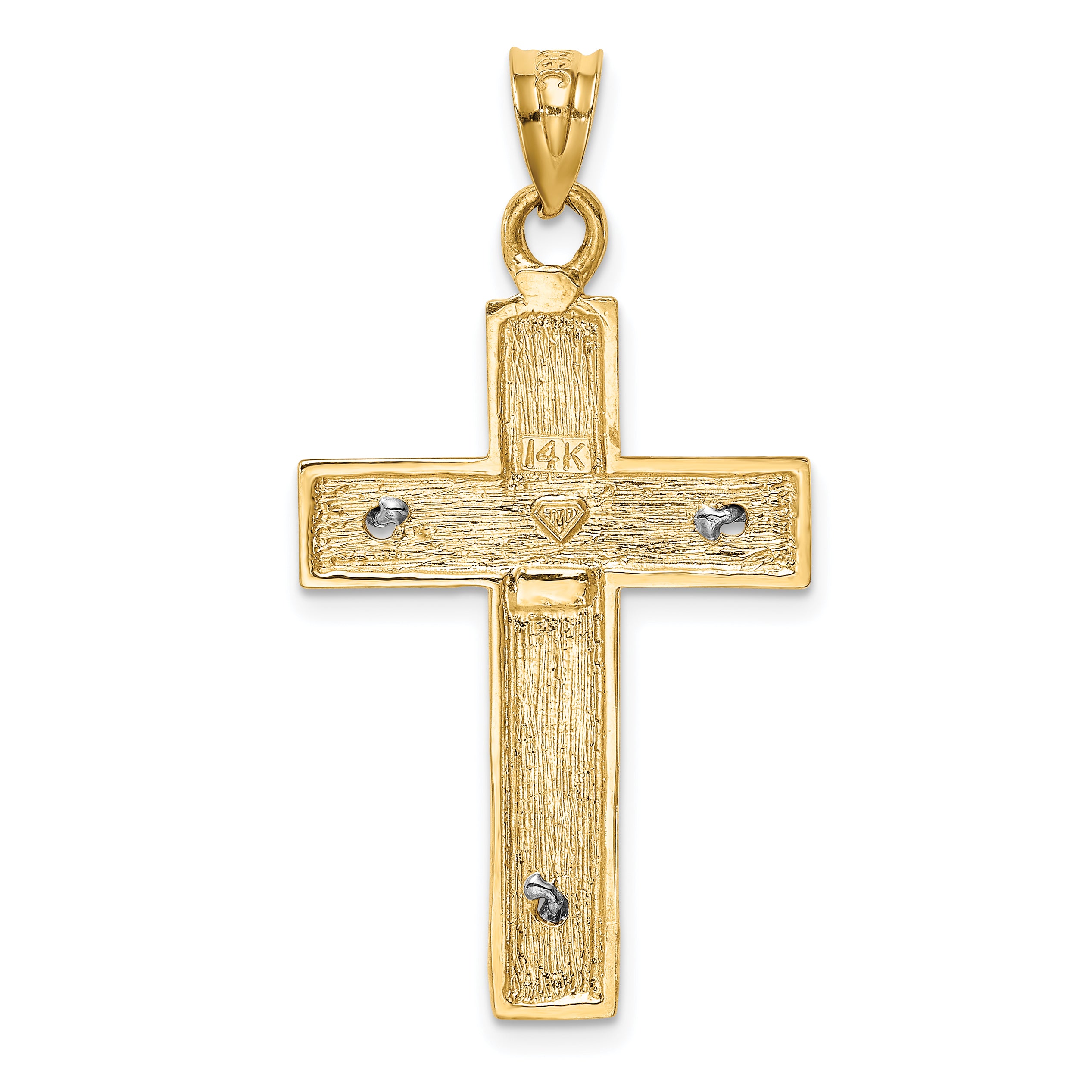 14K Two-Tone Gold Crucifix Pendant with Polished Finish Elegant Design