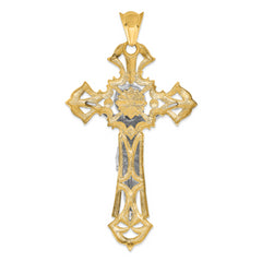 14K Two-Tone Gold Crucifix Pendant with Red CZ, Polished Finish