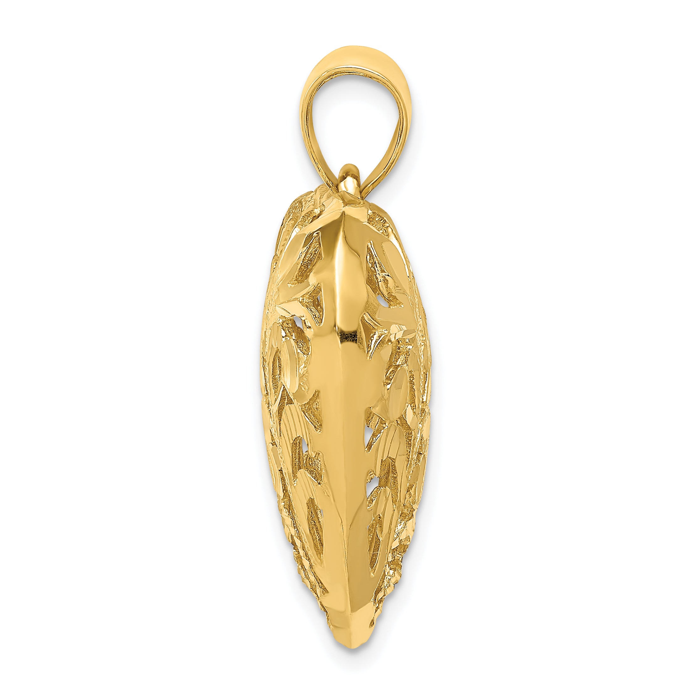 14K Gold Polished Diamond-Cut 3D Filigree Heart Pendant