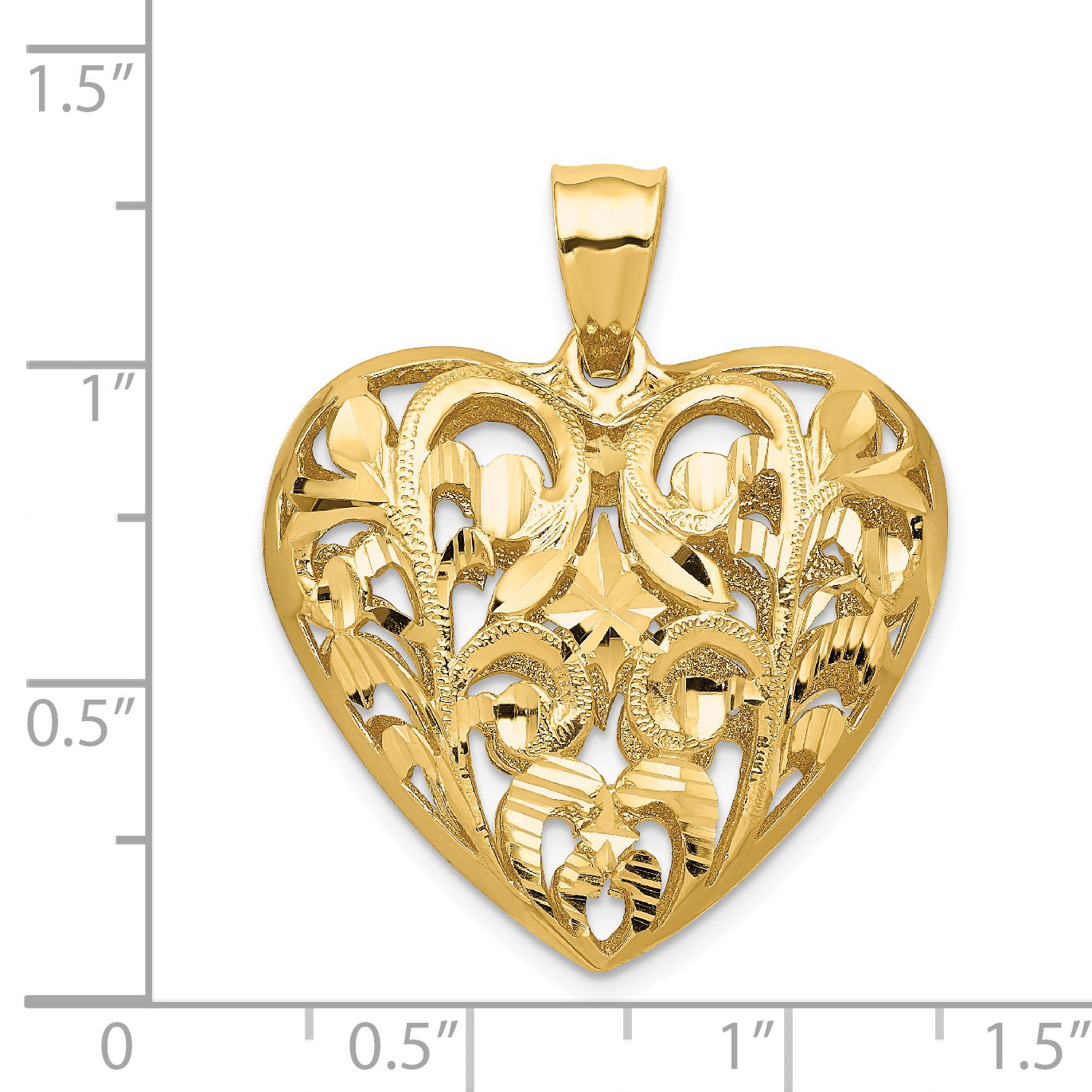 14K Gold Polished Diamond-Cut 3D Filigree Heart Pendant