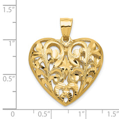 14K Gold Polished Diamond-Cut 3D Filigree Heart Pendant