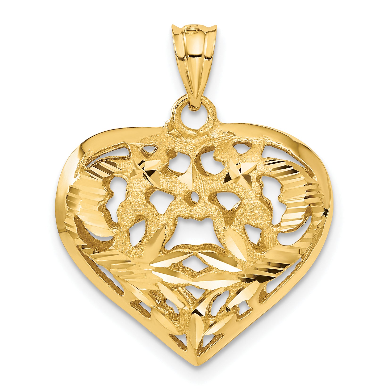 14K Gold 3D Heart Pendant with Polished Finish by Sophia Jewelers