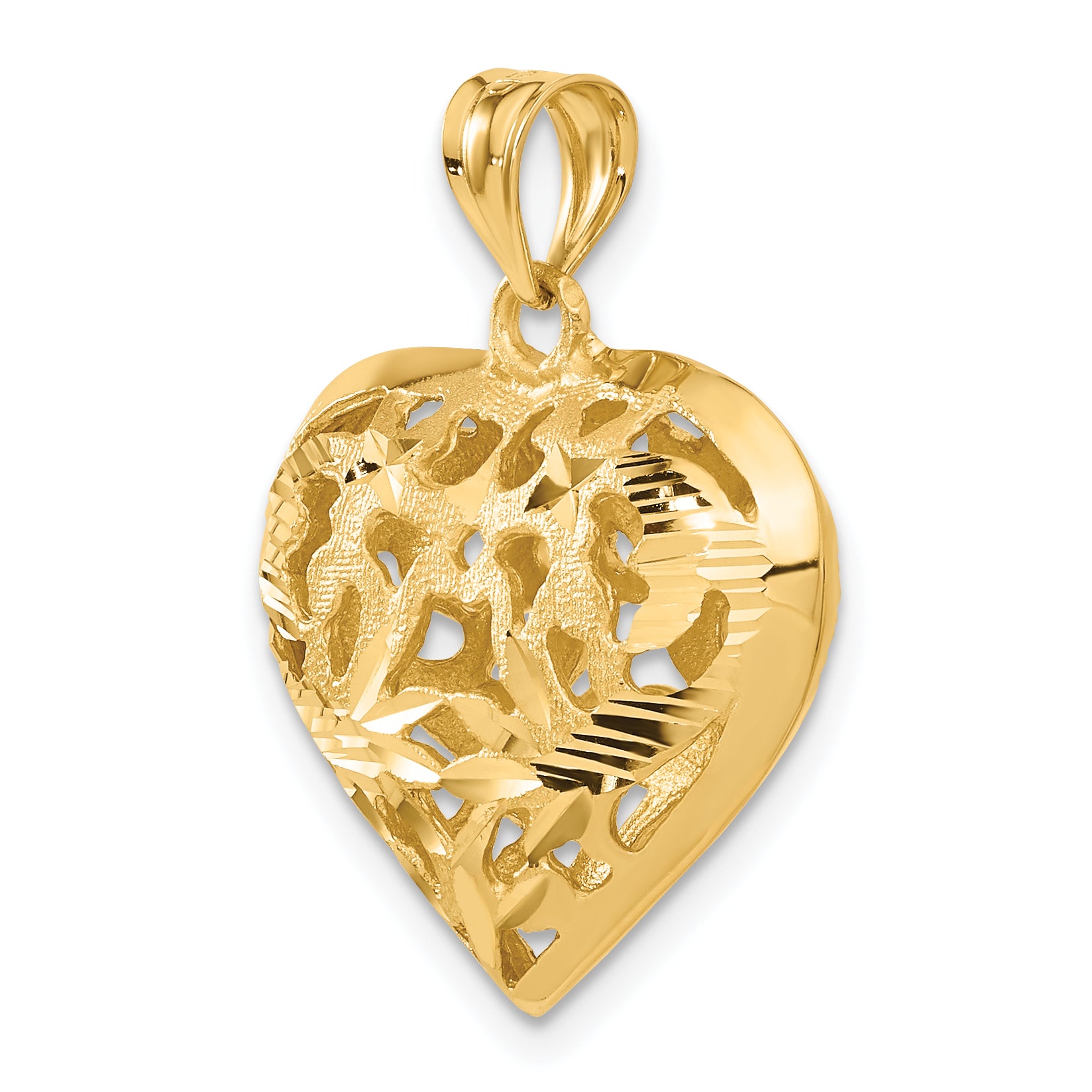 14K Gold 3D Heart Pendant with Polished Finish by Sophia Jewelers