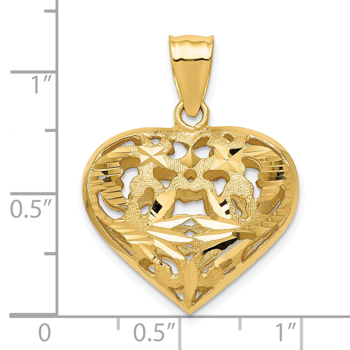 14K Gold 3D Heart Pendant with Polished Finish by Sophia Jewelers