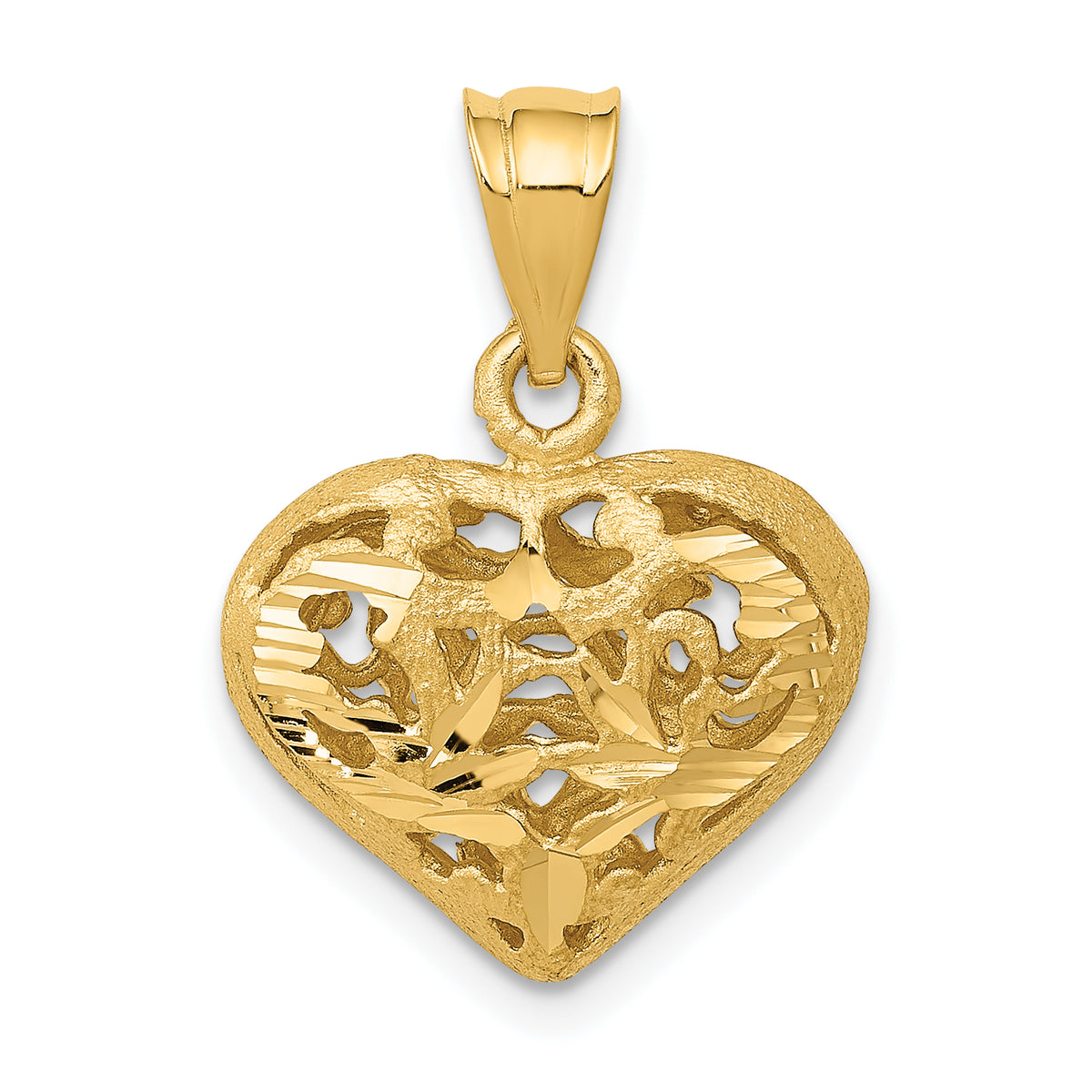 14K Polished 3-D Filigree Puffed Heart Pendant