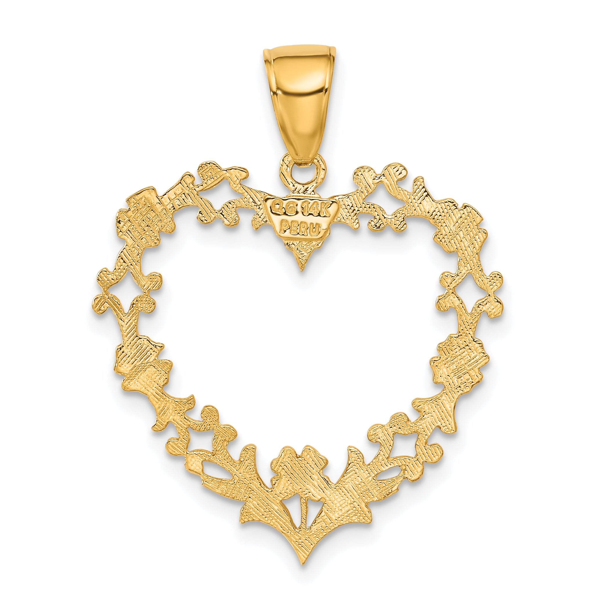 14K Gold Polished Floral Heart Pendant for Elegant Jewelry