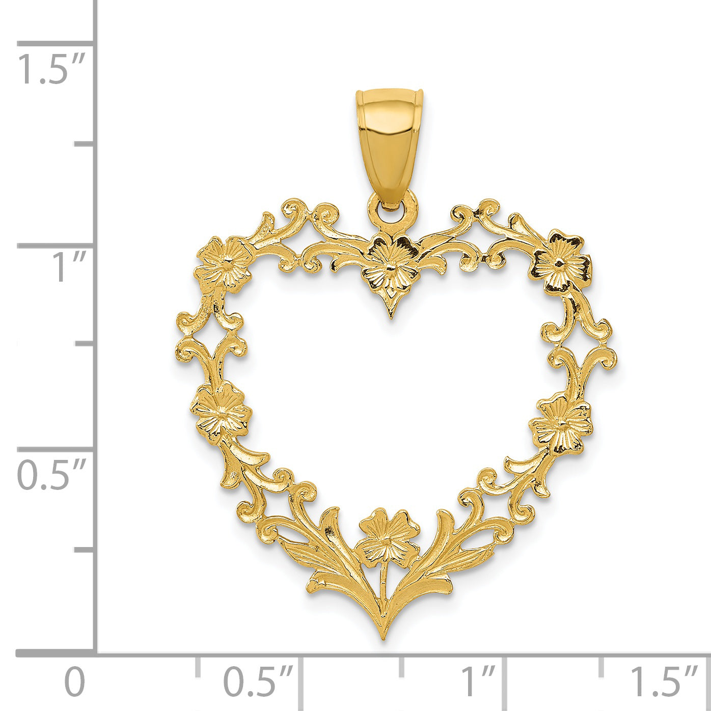 14K Gold Polished Floral Heart Pendant for Elegant Jewelry