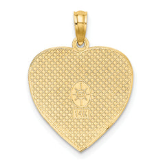 14K Gold Heart Charm Polished Textured Anniversary Pendant