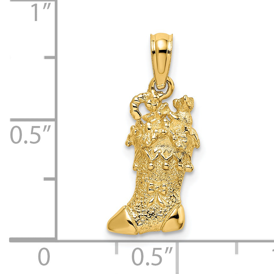 14k Solid Polished 3D Christmas Stocking Charm