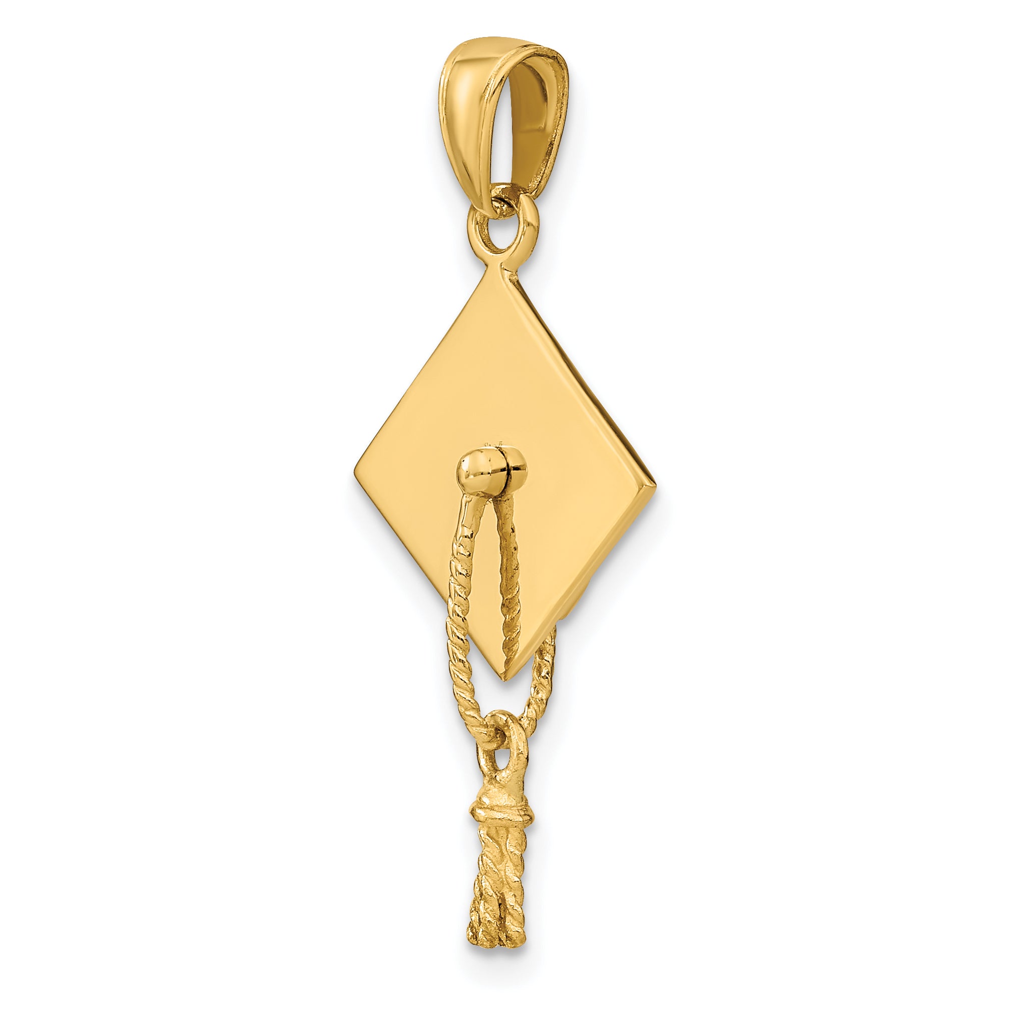 14k Solid Polished 3-D Graduation Cap Pendant