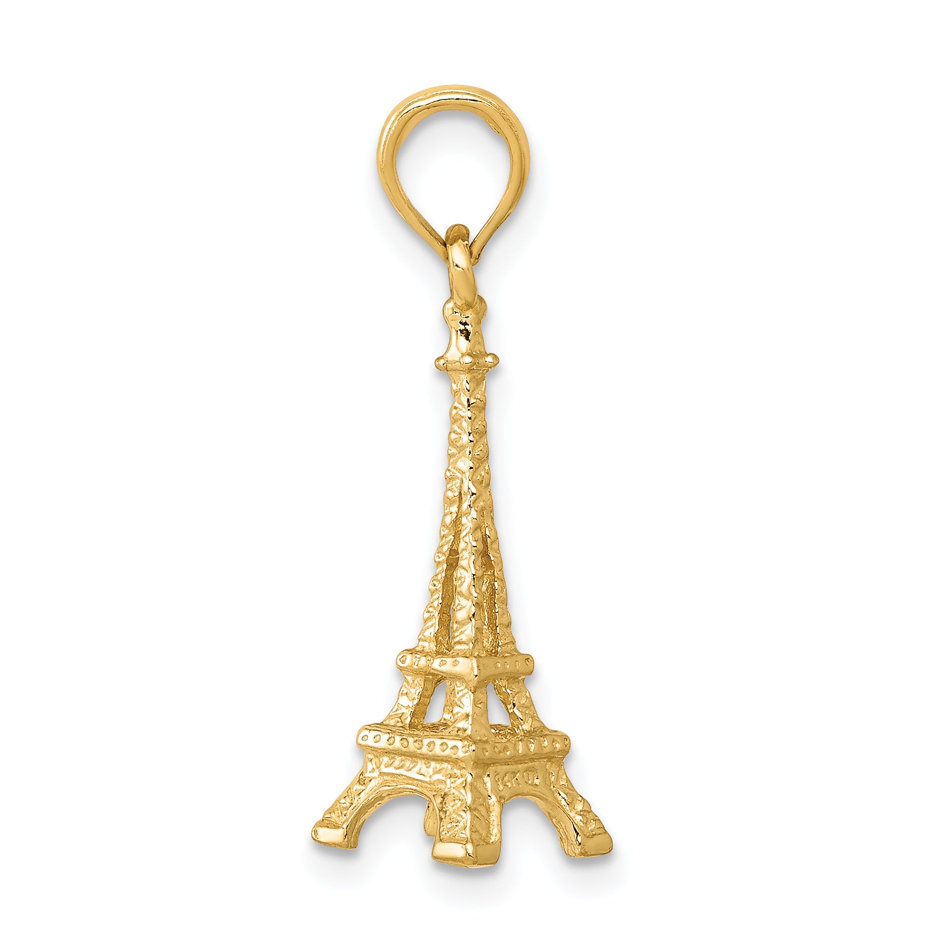 14K Gold Solid Polished 3D Eiffel Tower Charm Elegant Design