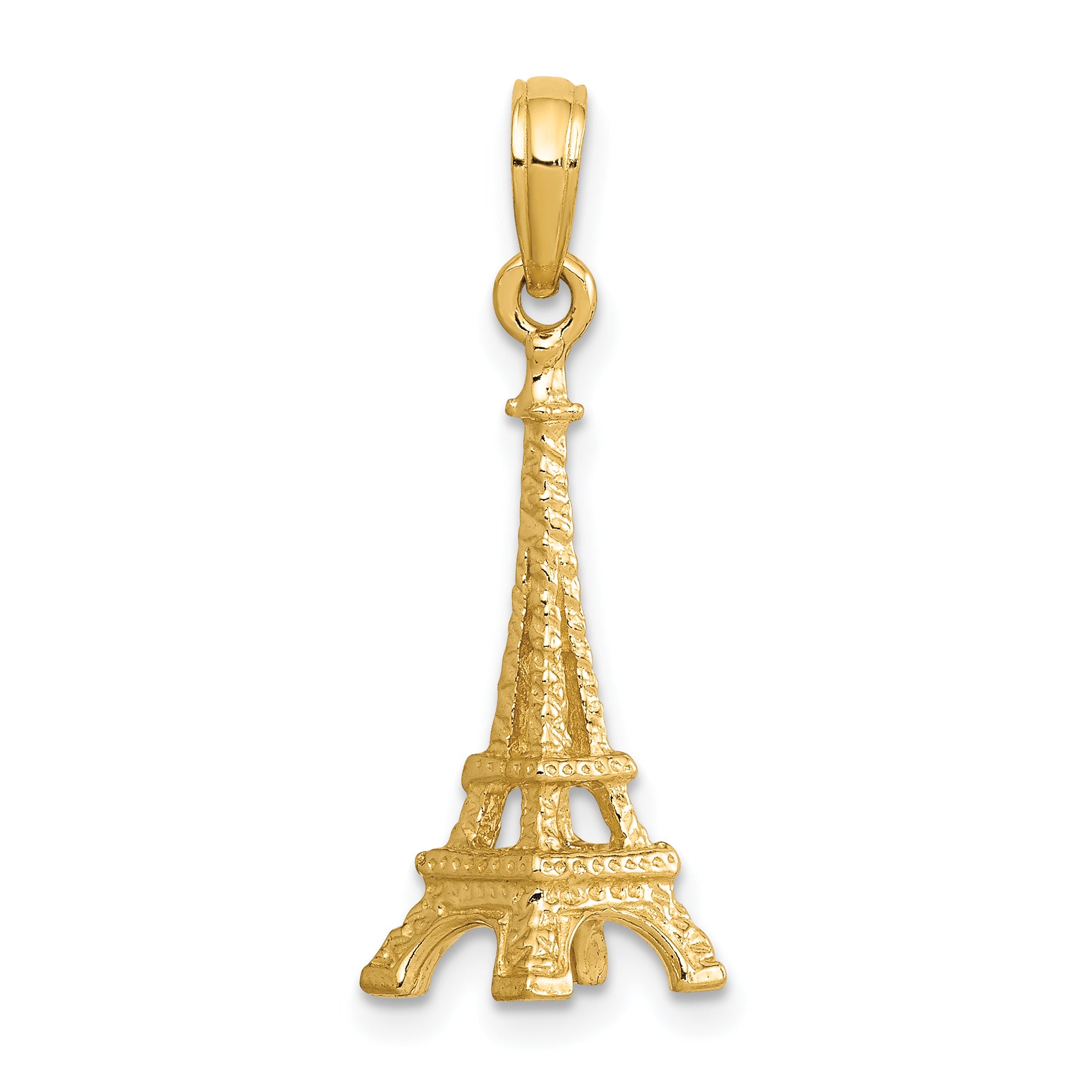 14K Gold Solid Polished 3D Eiffel Tower Charm Elegant Design