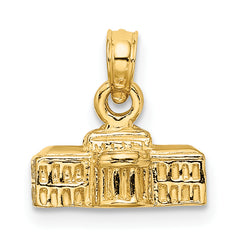 14K Gold 3D White House Pendant with Polished Finish