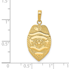 14K Gold Polished Police Badge Pendant with Textured Finish