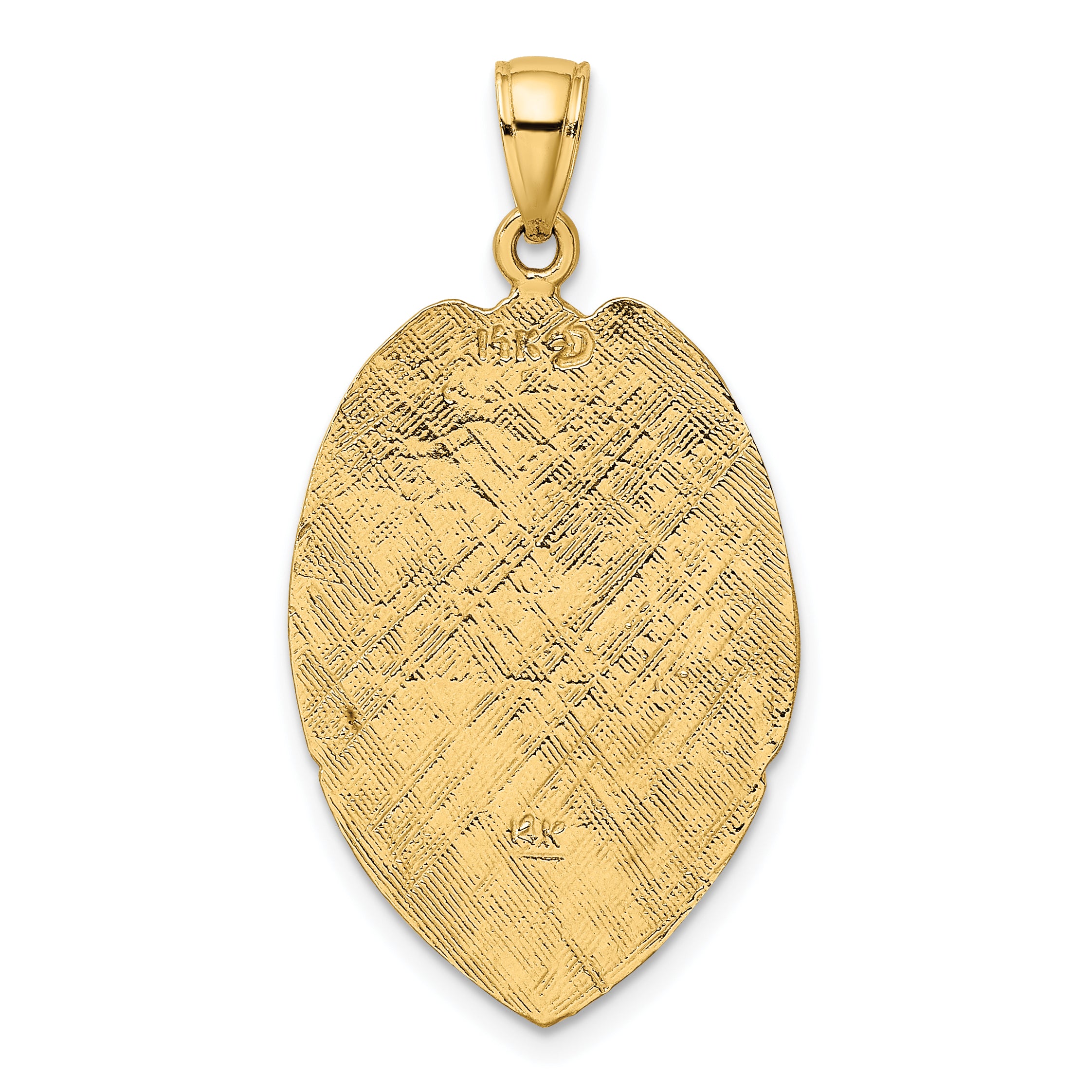 14K Gold Polished Large Badge Pendant with Textured Design