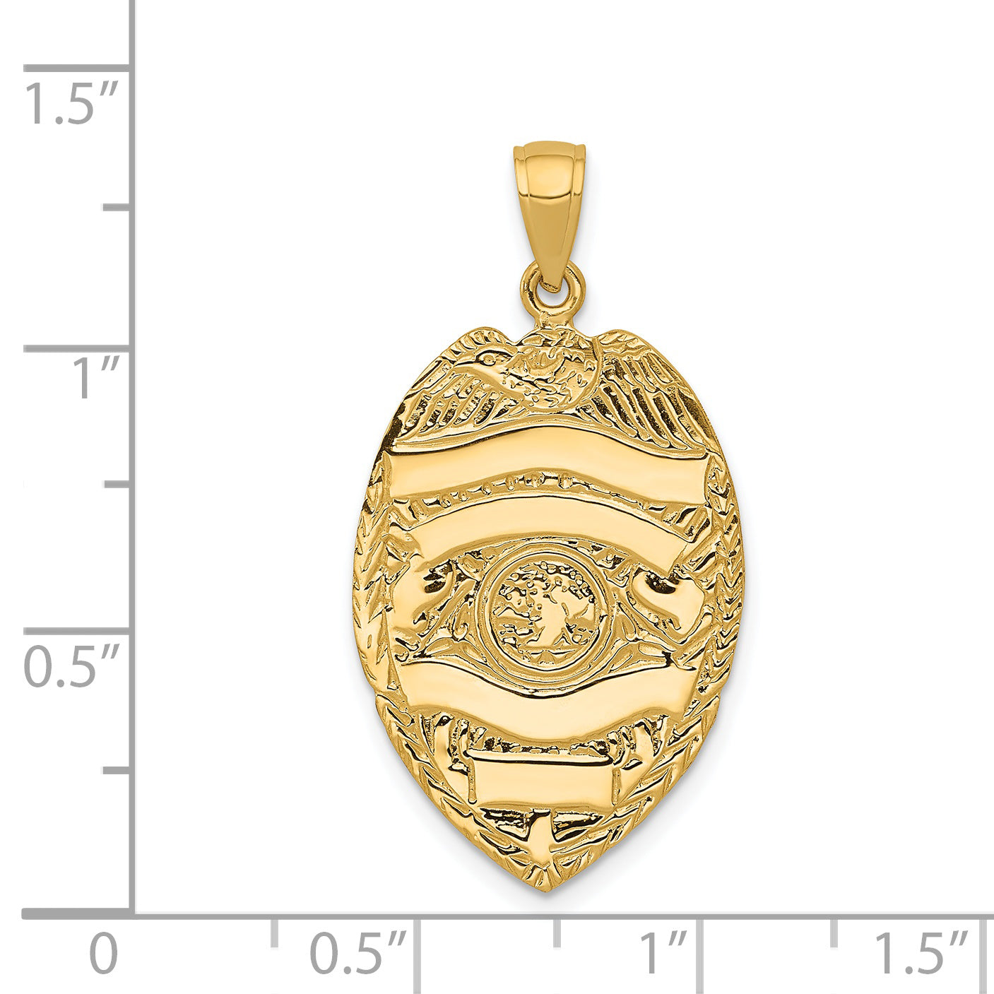 14K Gold Polished Large Badge Pendant with Textured Design