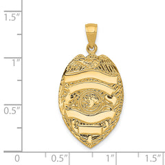 14K Gold Polished Large Badge Pendant with Textured Design