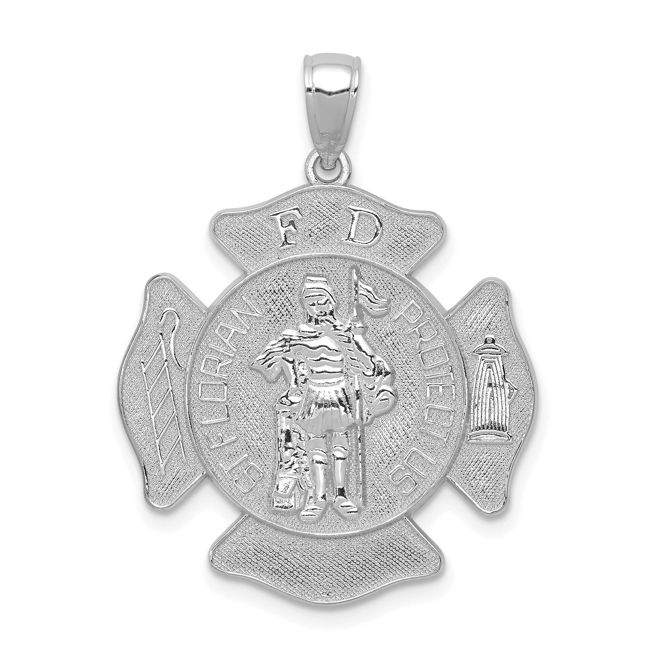 14k White Gold Large FD St. Florian Badge Pendant