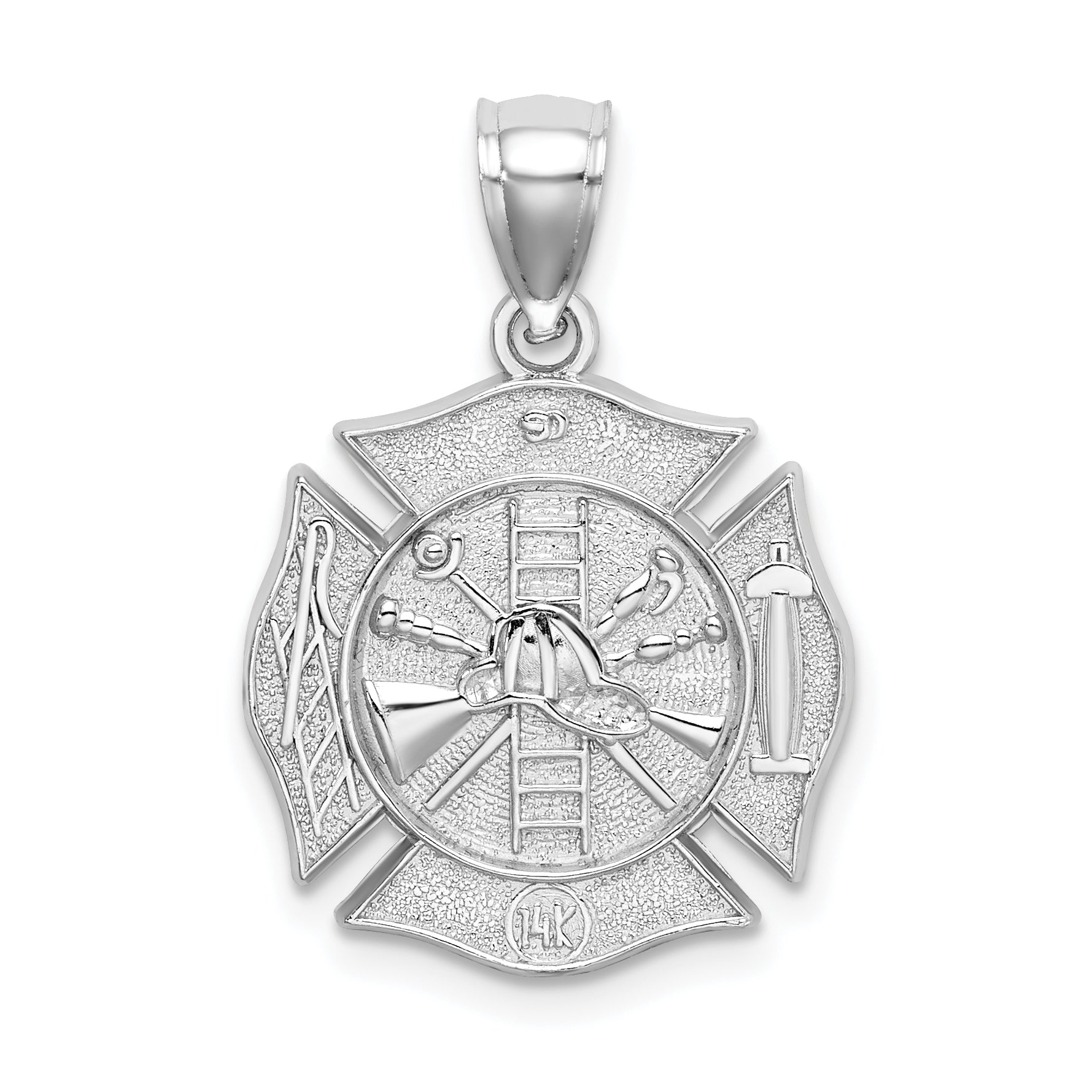 14k White Gold Reversible Fire Department Shield Pendant