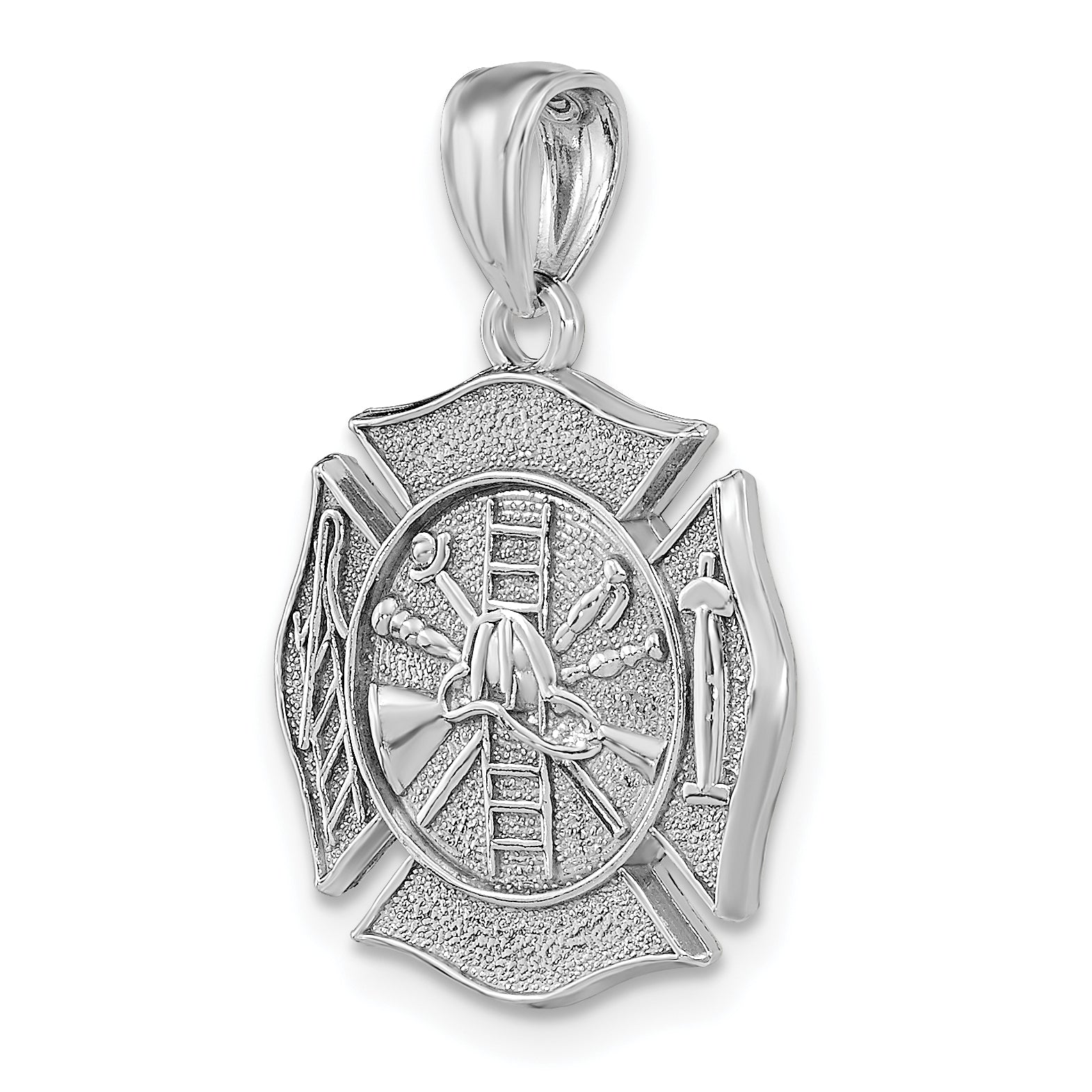 14k White Gold Reversible Fire Department Shield Pendant