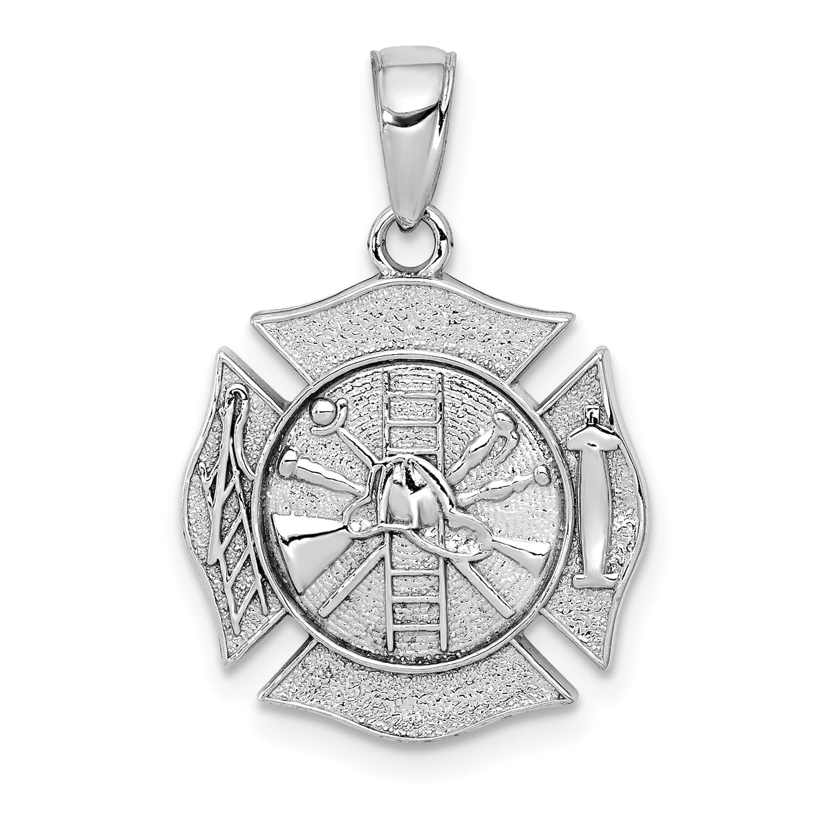 14k White Gold Reversible Fire Department Shield Pendant