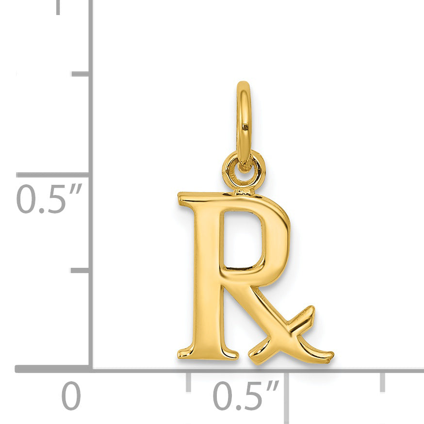 14K Gold Polished RX Charm Pendant with Textured Back