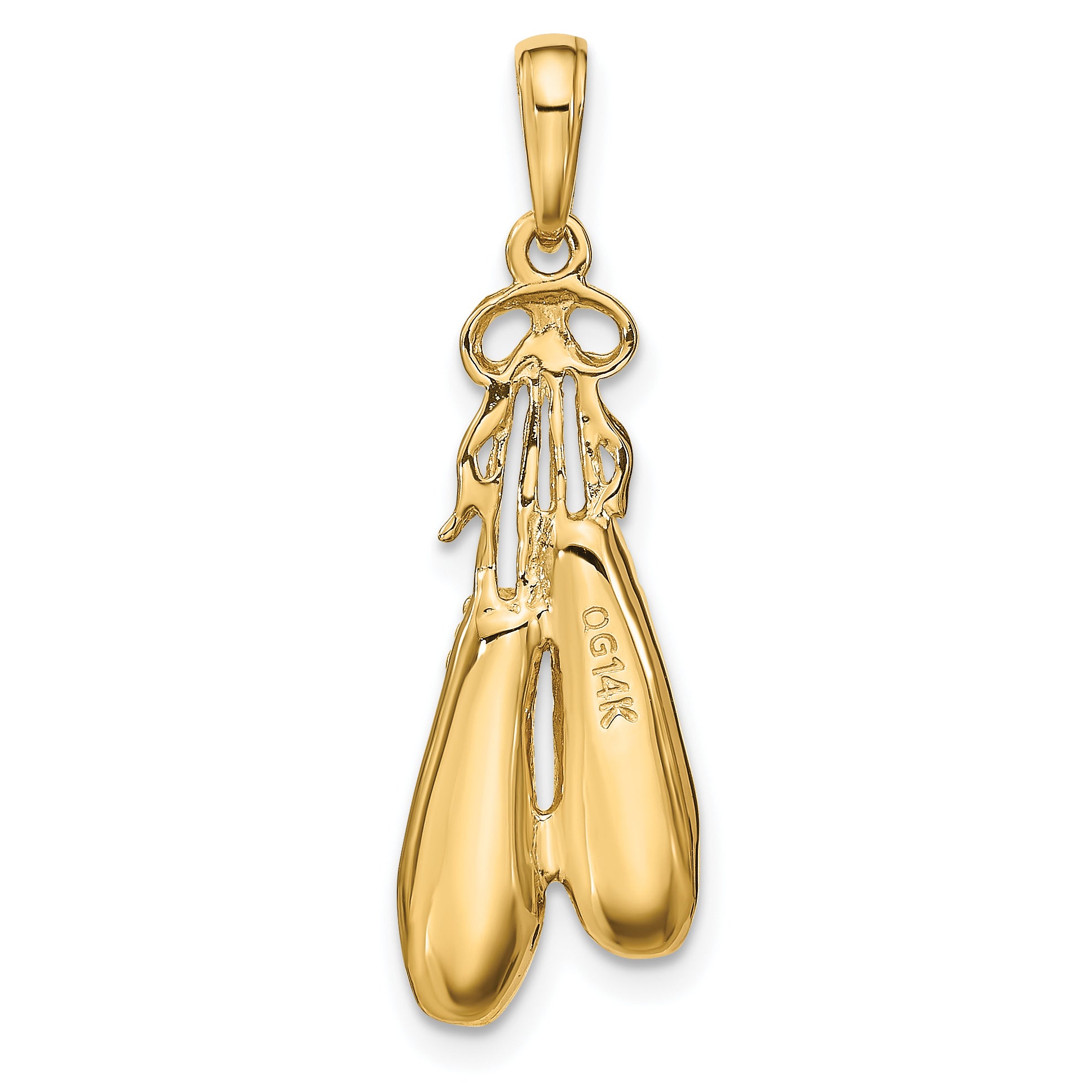 14K Solid Satin Polished Ballet Slippers Pendant