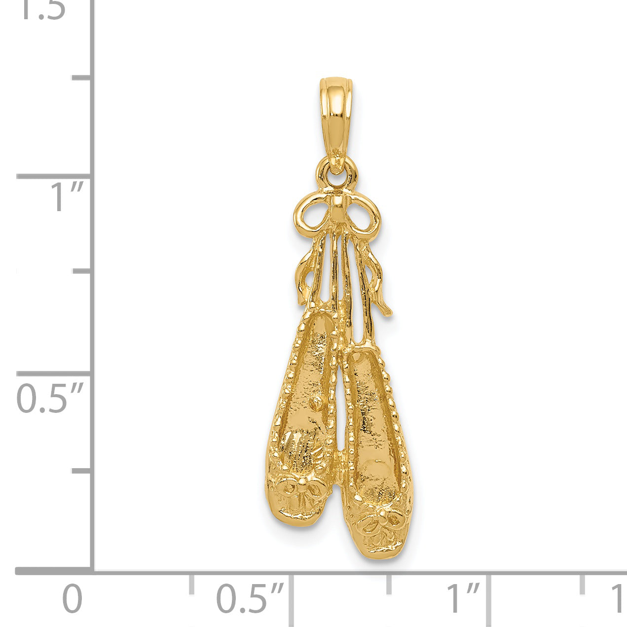 14K Solid Satin Polished Ballet Slippers Pendant