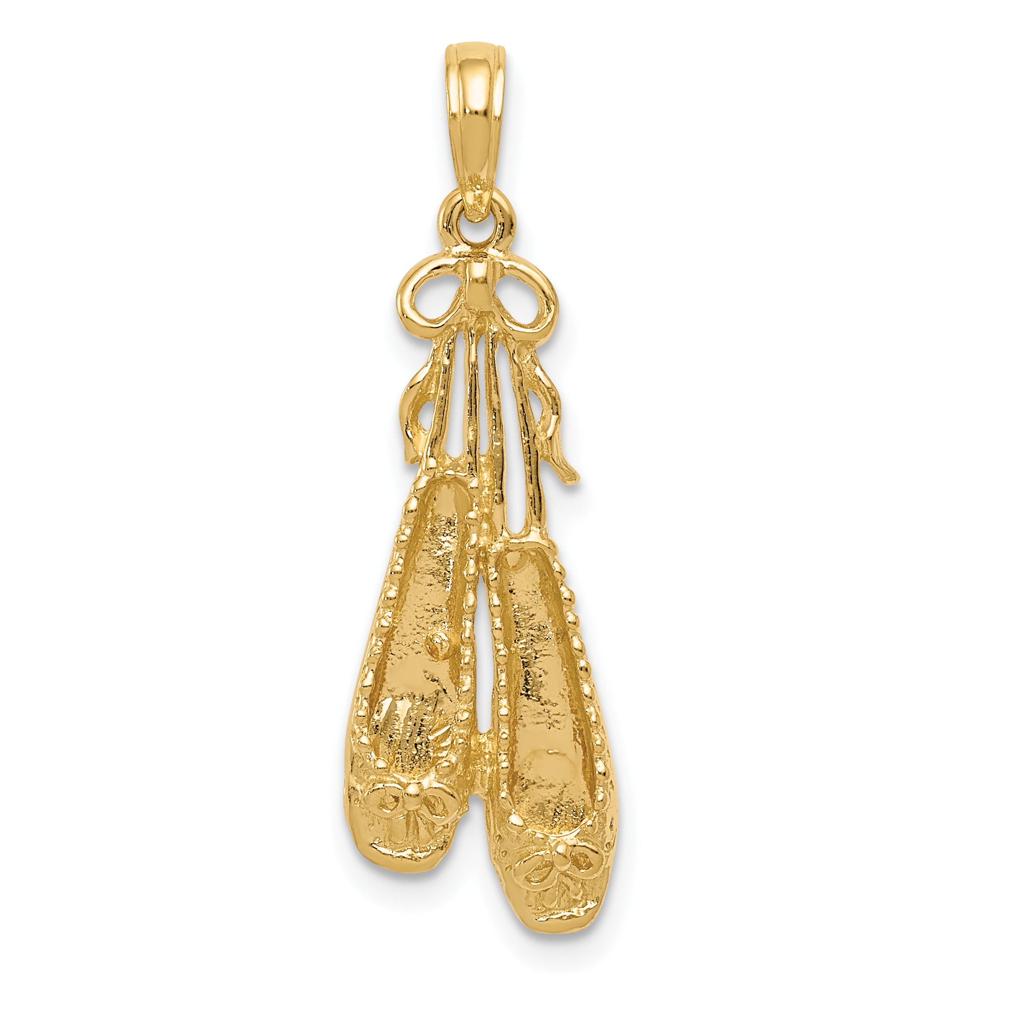 14K Solid Satin Polished Ballet Slippers Pendant