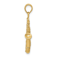 14K Gold Polished 3D Saxophone Charm for Men Elegant & Textured