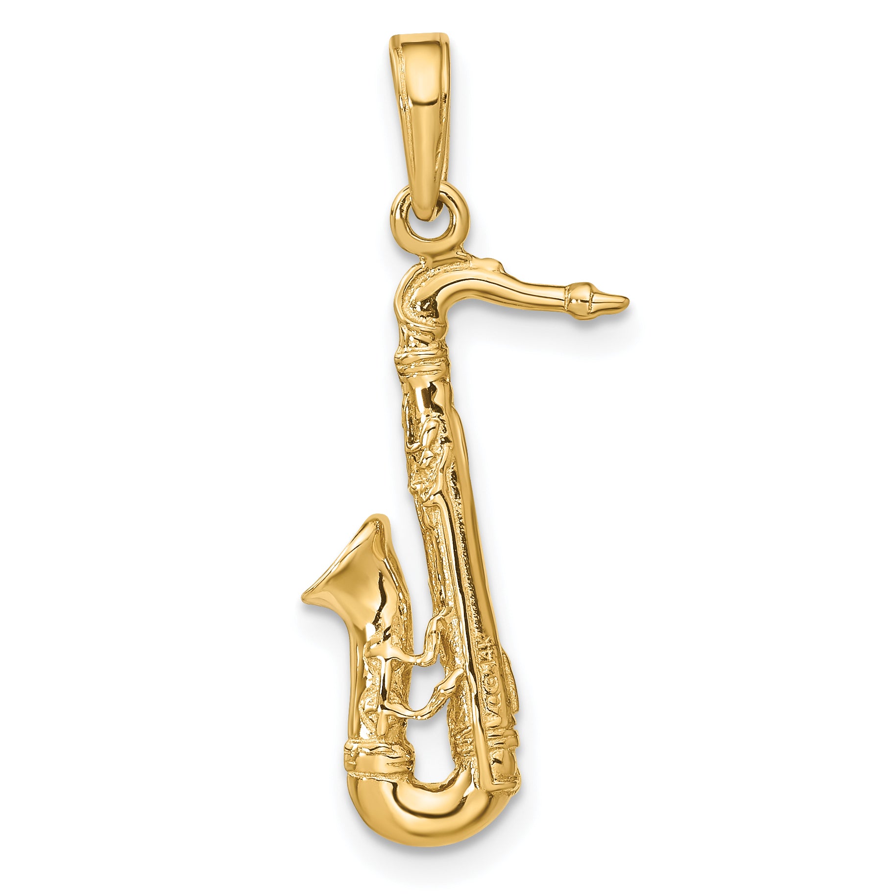 14K Gold Polished 3D Saxophone Charm for Men Elegant & Textured