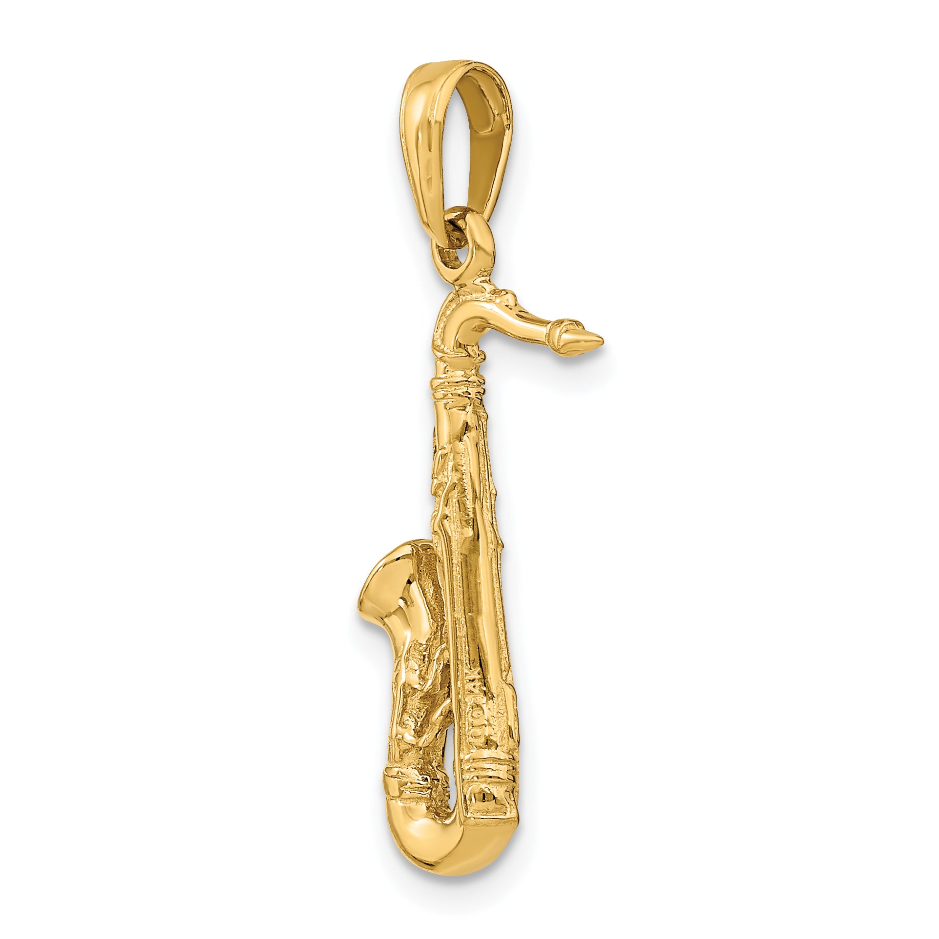 14K Gold Polished 3D Saxophone Charm for Men Elegant & Textured