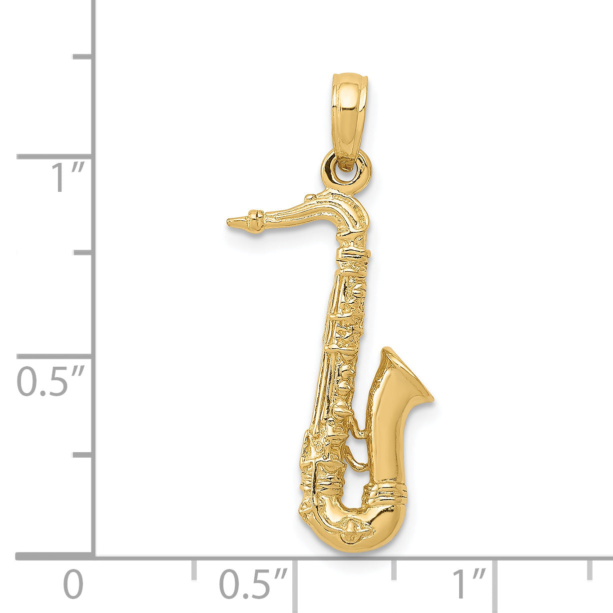 14K Gold Polished 3D Saxophone Charm for Men Elegant & Textured