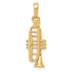 14K Solid Polished 3-D Trumpet Pendant