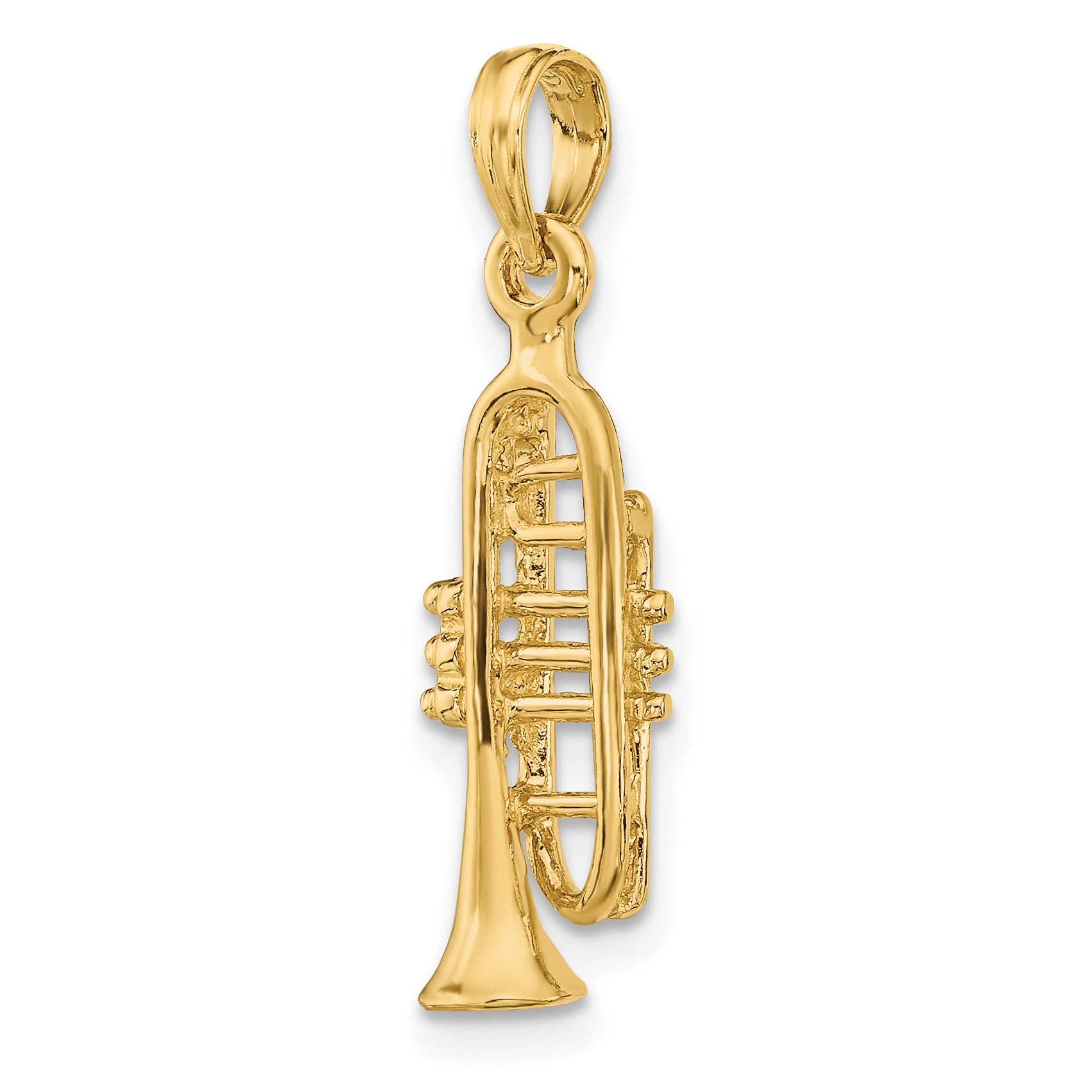 14K Solid Polished 3-D Trumpet Pendant