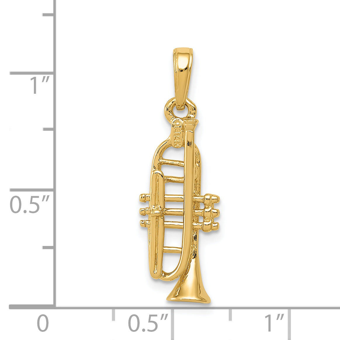 14K Solid Polished 3-D Trumpet Pendant