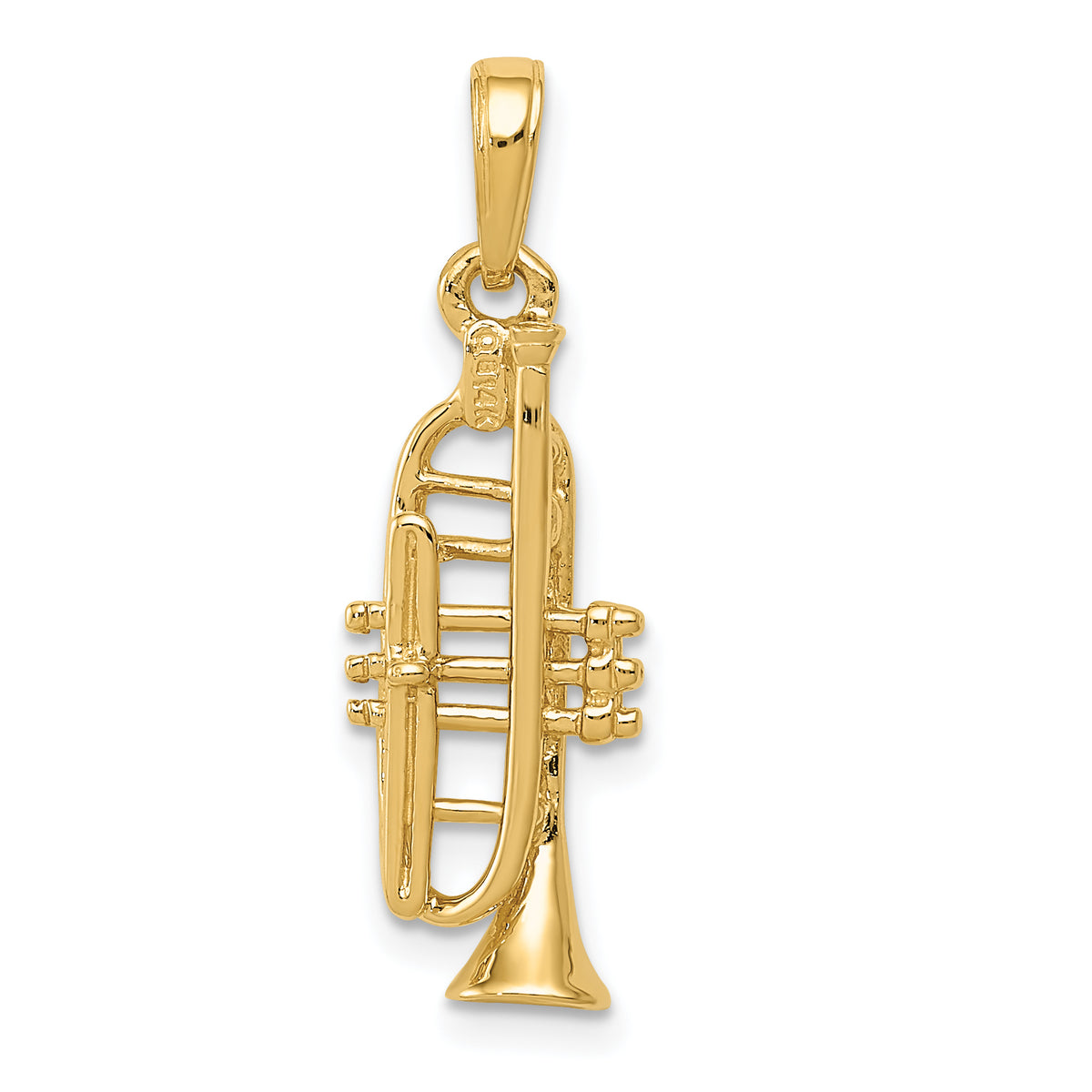 14K Solid Polished 3-D Trumpet Pendant