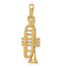 14K Solid Polished 3-D Trumpet Pendant