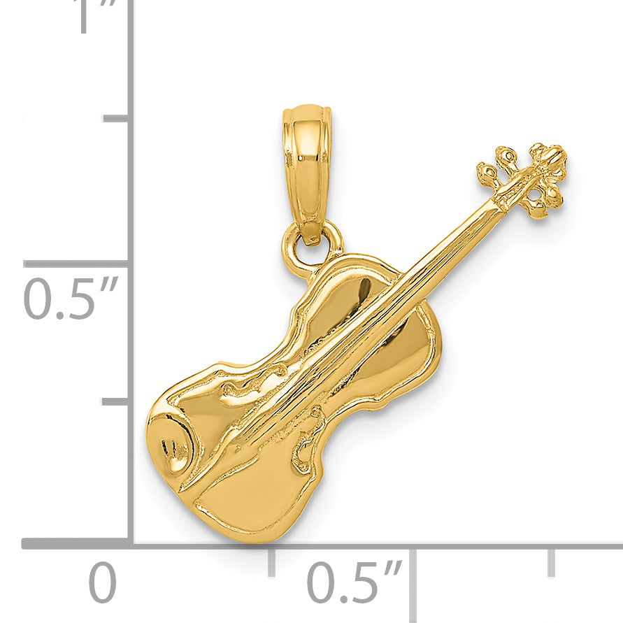 14K Polished Solid 3-D Violin Pendant