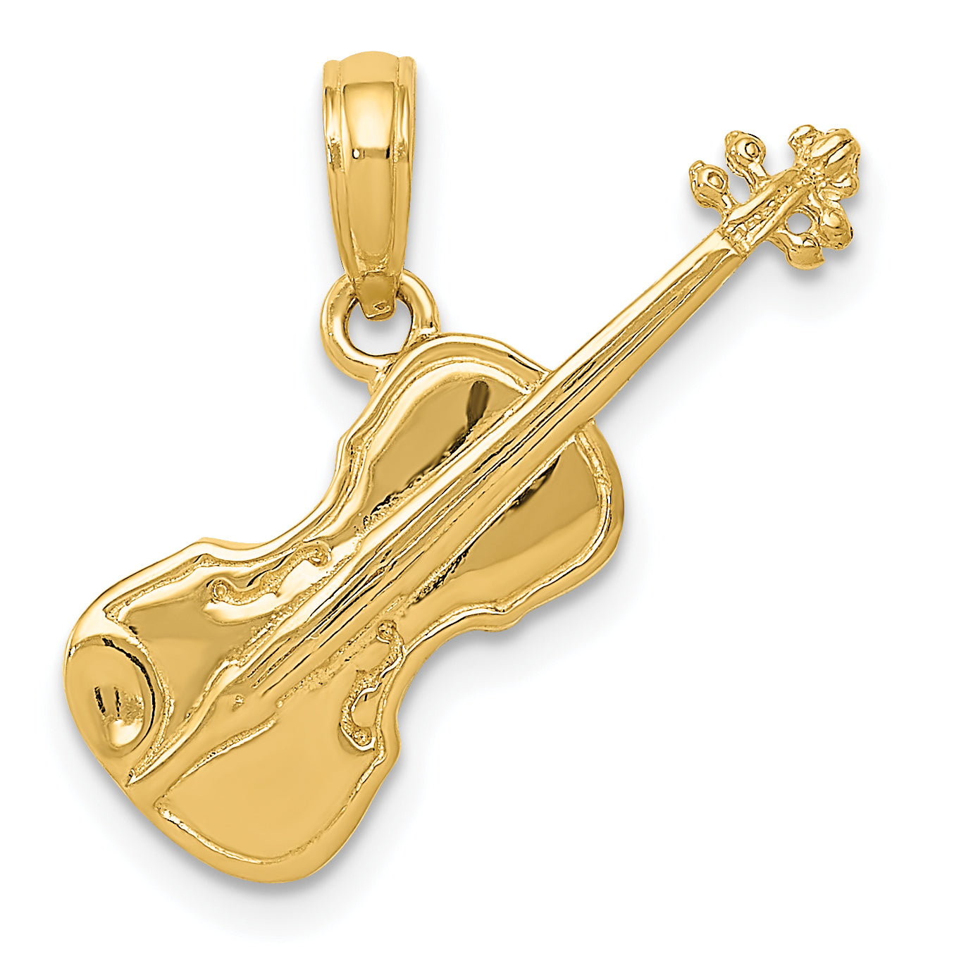 14K Polished Solid 3-D Violin Pendant