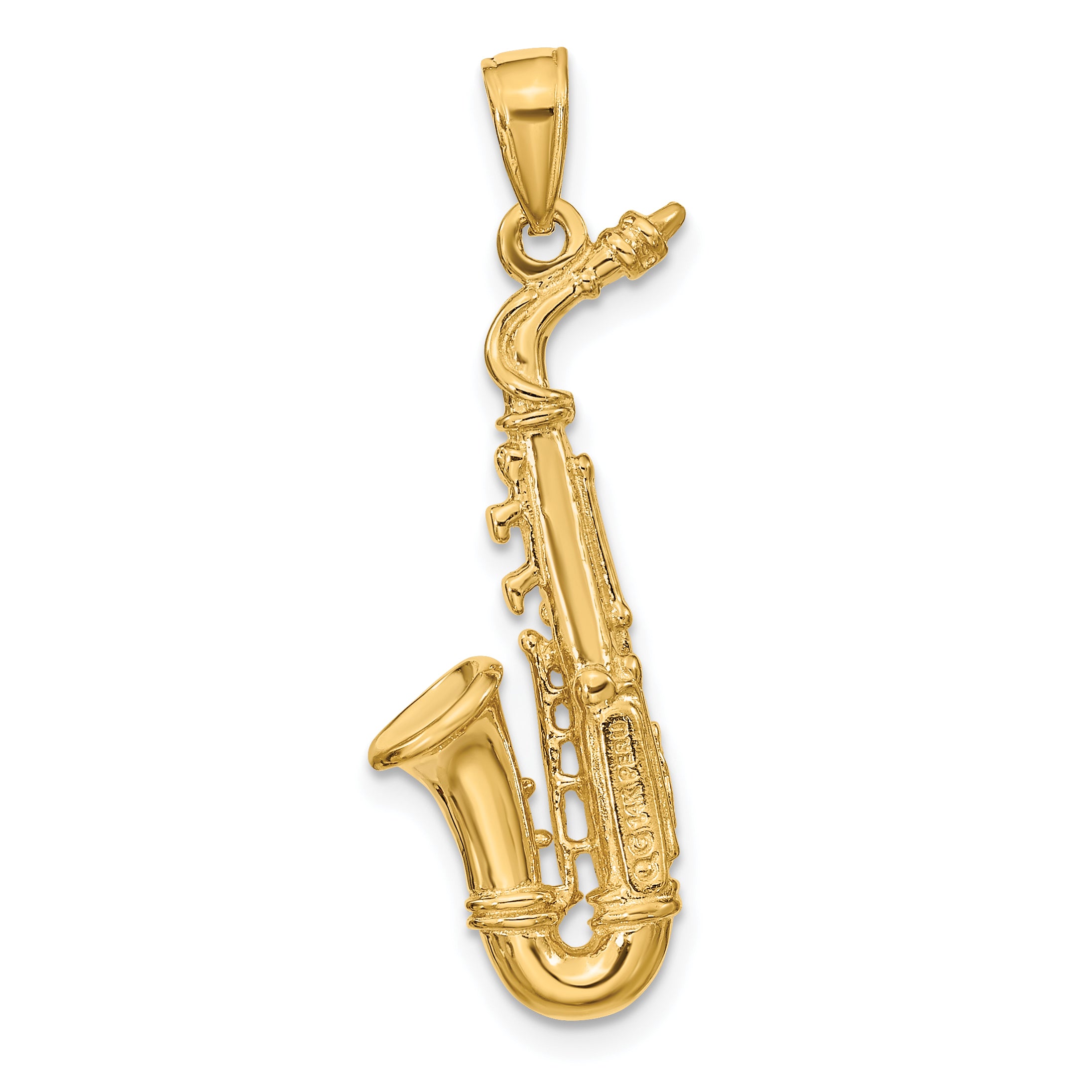 14K Gold Men's 3D Saxophone Pendant with Polished Finish