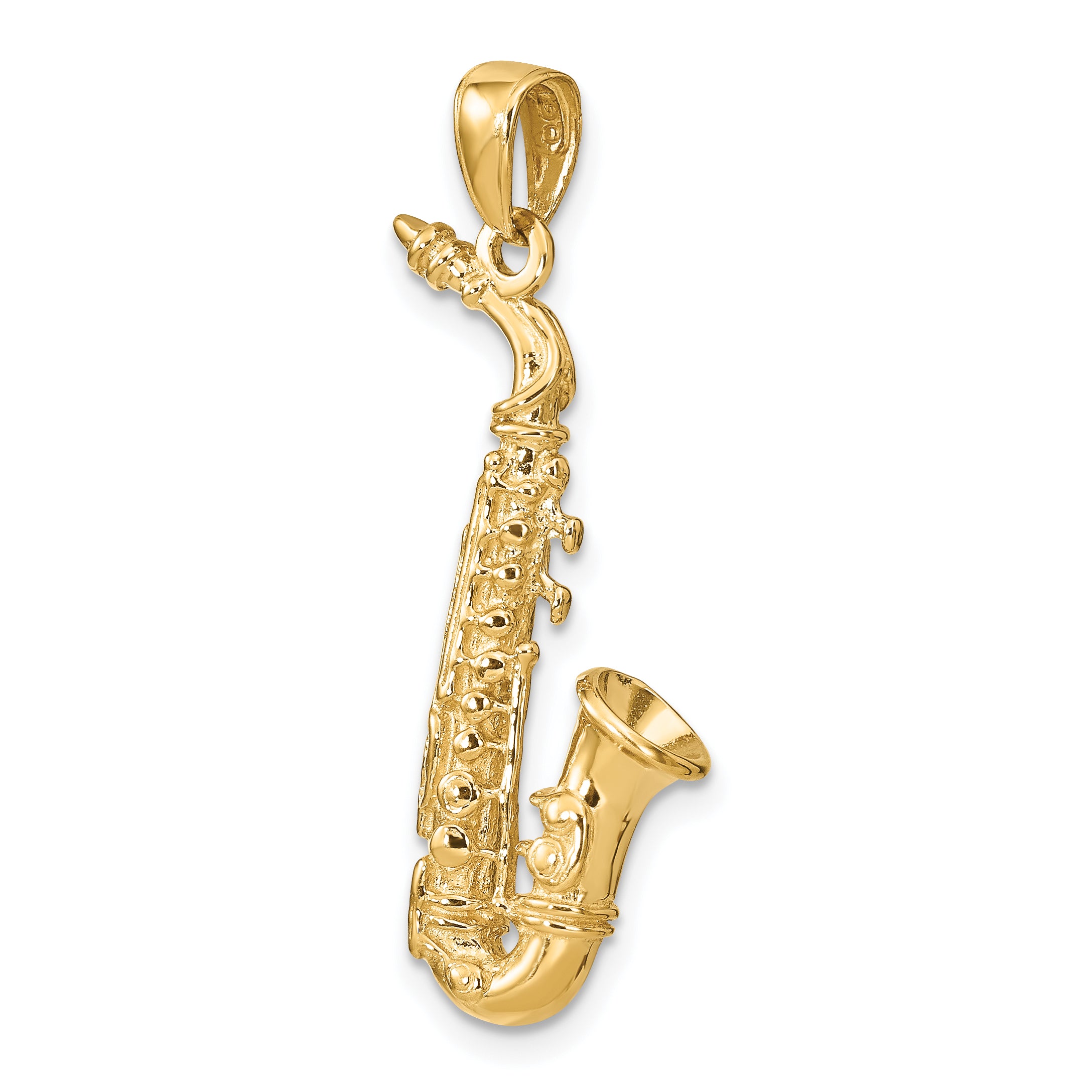 14K Gold Men's 3D Saxophone Pendant with Polished Finish