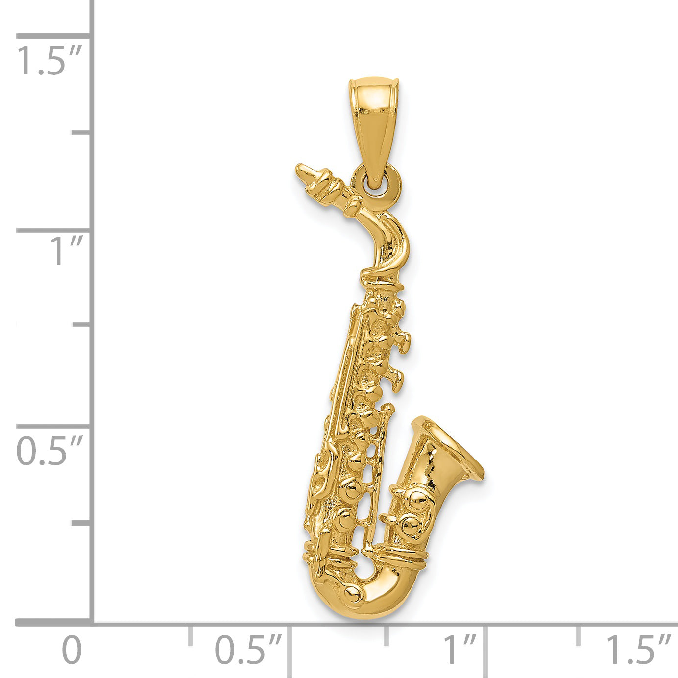 14K Gold Men's 3D Saxophone Pendant with Polished Finish