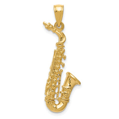 14k Solid Polished 3-D Saxophone Pendant