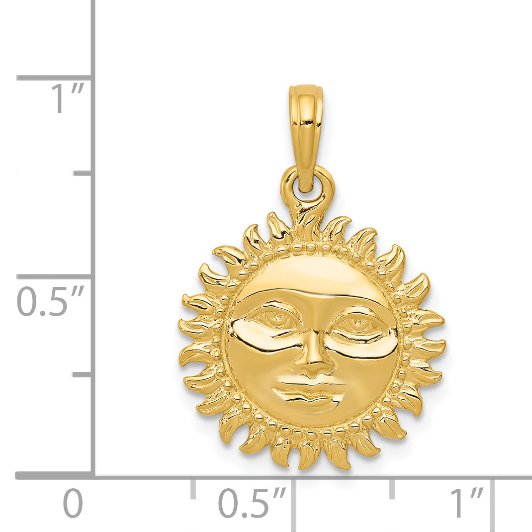 14K Gold Polished Reversible Sun Pendant for Men by Sophia Jewelers