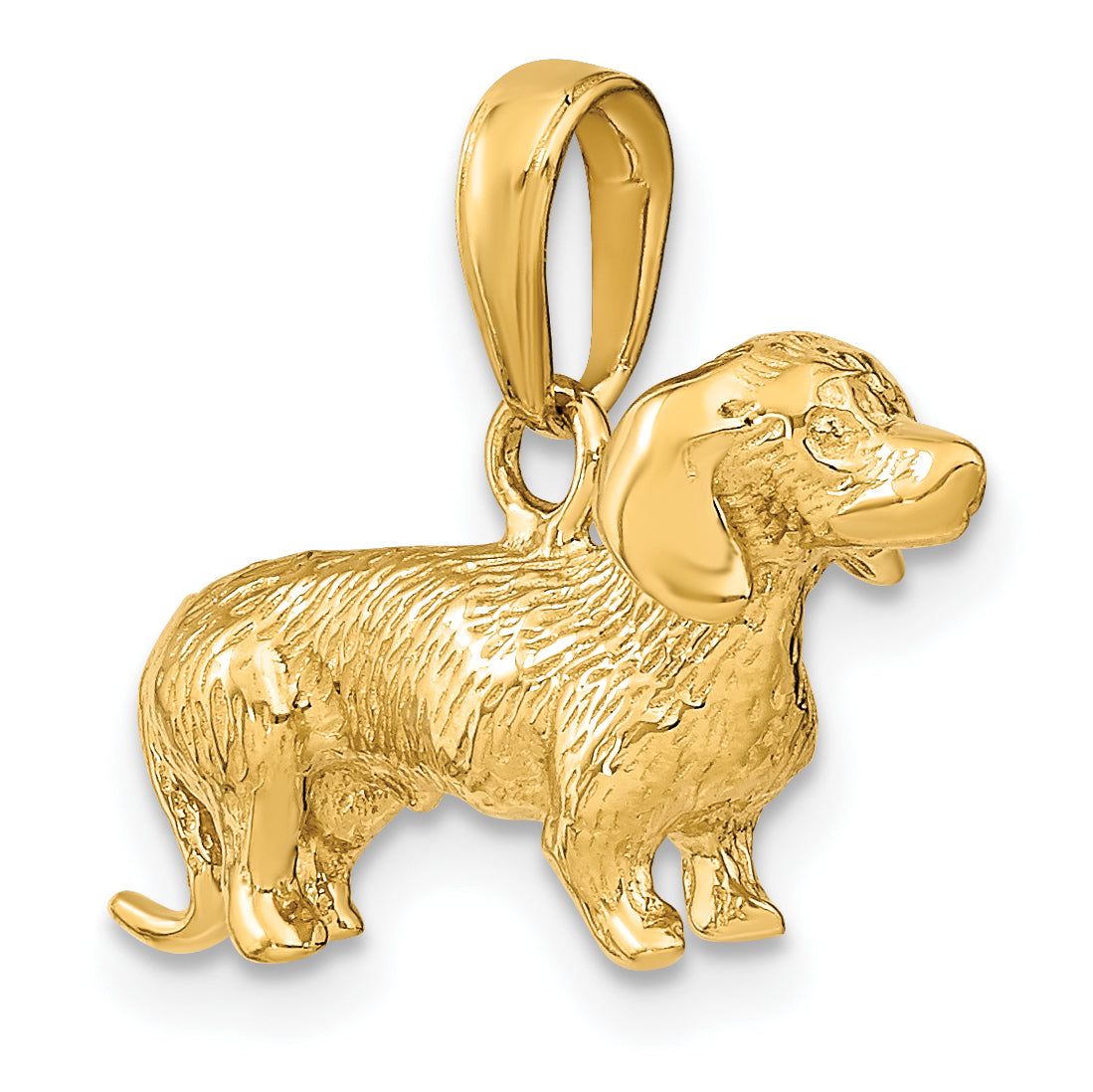 14k Solid Polished 3-D Wire Haired Dachshund Charm