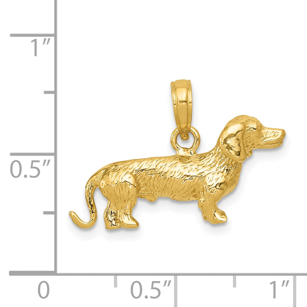 14k Solid Polished 3-D Wire Haired Dachshund Charm