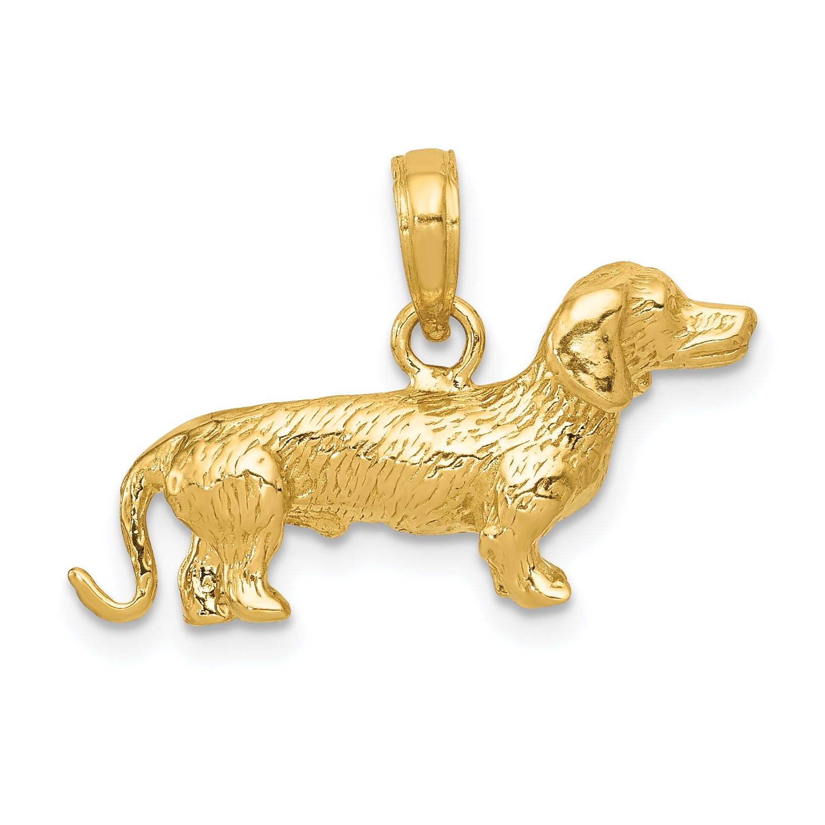 14k Solid Polished 3-D Wire Haired Dachshund Charm