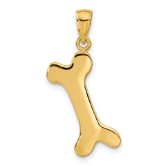 14K Gold Men's Solid Polished Dog Bone Charm in 3D Design